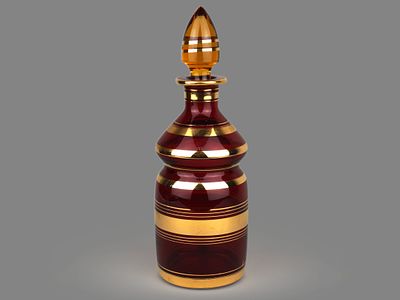 [Мид-сенчури] Графин (штоф) с золотыми лентами. Чехословакия, Богемия, 1960–1980-е гг. 