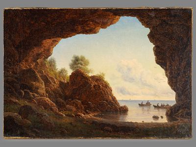 [Экспертиза. Морской пейзаж.] Георг Эмиль Либерт &laquo;Грот на острове Борнхольм&raquo;. Дания. 