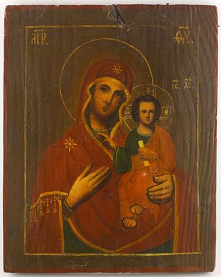 Подокладная икона Божией матери Смоленская. Россия. Начало ХХ века. Дерево, грунтовка, масло 