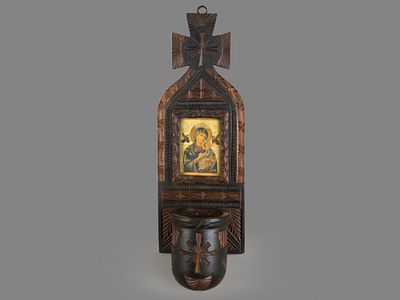 [Модерн] Алтарь / киот настенный с подлампадником и иконой &laquo;Богоматерь Страстная&raquo;. Россия 