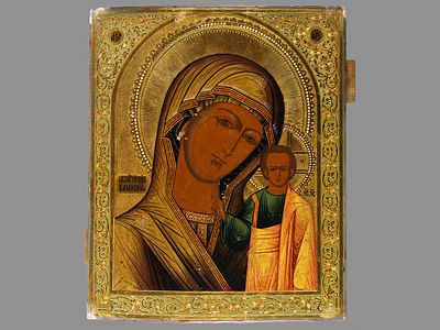 Икона &laquo;Богоматерь Казанская&raquo;. Конец XIX - начало ХХ века. Мстера Владимирской губернии. 