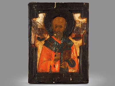 Икона "Святитель Николай Чудотворец, со святыми на полях". В металлическом окладе. Последняя 