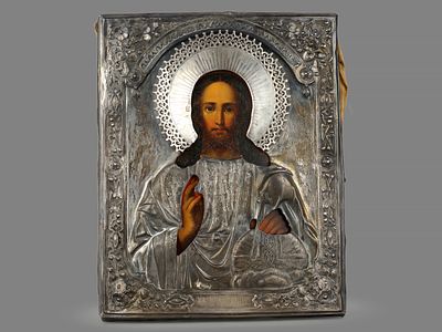 Икона &laquo;Господь Вседержитель&raquo; в серебряном окладе. Москва, Россия, мастер-монограммист &laquo;НС&raquo; 