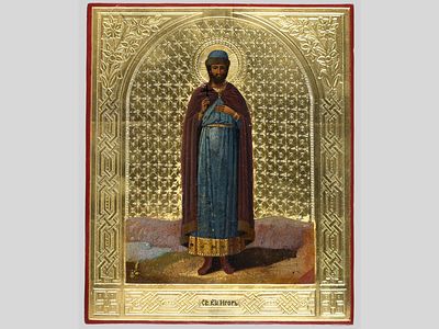 Икона "Благоверный князь Игорь (?)". Россия. Конец XIX века. С экспертным заключением А.В. 