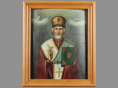 [Модерн] Икона &laquo;Святитель Николай Мирликийский Чудотворец&raquo; в киоте. Россия, вторая половина 