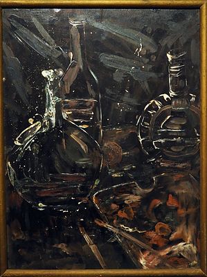Коренева Галина. Бутылки. Коренева Галина "Бутылки". Размер 55*44 см. Фанера, смешанная техника 