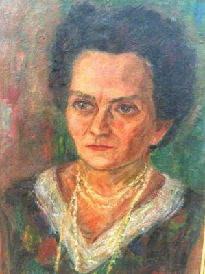 חיים גליקסברג (1904-1970), דיוקן המשוררת אנדה פינקרפלד עמיר (1902-1981), שמן על בד, 55X37ס"מ 