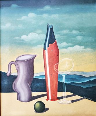 חיים מחט (1944-), שמן על בד, טבע דומם, 72X60ס"מ, חתום. עבודה מוקדמת, גדולה ומרשימה. חתום.