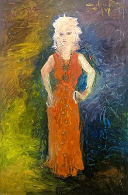 שלמה ון דן ברג (1922-1987), שמן על בד, דיוקן מאהבת האמן ששמה דורוטה, 190X128ס"מ, חתום ומתוארך