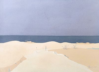 Ato Diaz, גואש על נייר, בחוף הים, 31X24ס"מ, חתום ומתוארך. כנראה צייר ארגנטינאי. מקור: עיזבון