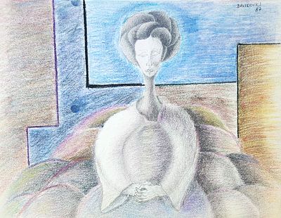 רחל דוידוביצ'י (Raquel Davidovici), רישום על נייר, דמות אישה, 25X20ס"מ, חתום ומתוארך 1987.