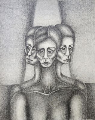 רחל דוידוביצ'י (Raquel Davidovici), גרפיט על נייר, דמויות, 47X34ס"מ, חתום ומתוארך 1973. מקור: