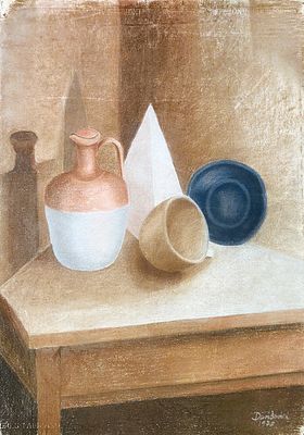 רחל דוידוביצ'י (Raquel Davidovici), פסטל על נייר, טבע דומם, 70X50ס"מ, חתום ומתוארך 1978. מקור: