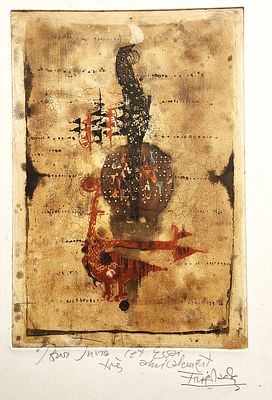 ג'וני פרידלנדר (צרפת - גרמניה, 1912-1992) Johnny Friedlaender, אקווטינטה, מופשט, הפלטה 28X20ס"מ