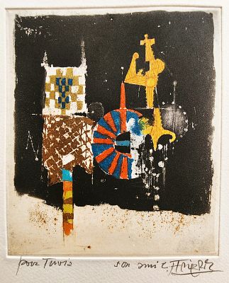 ג'וני פרידלנדר (צרפת - גרמניה, 1912-1992) Johnny Friedlaender, אקווטינטה, מופשט, הפלטה 15X13ס"מ