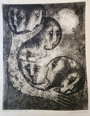 בלה בריזל (1929-1982), תחריט, דמויות, גודל הפלטה 32X25ס"מ, חתום וממוספר 20/20. כרגע מוצגת