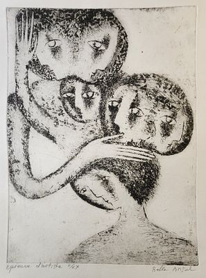 בלה בריזל (1929-1982), תחריט, דמויות, גודל הפלטה 32X25ס"מ, חתום וממוספר 5/20. כרגע מוצגת