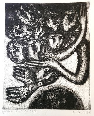 בלה בריזל (1929-1982), תחריט, דמויות, גודל הפלטה 32X25ס"מ, חתום וממוספר 12/20. כרגע מוצגת