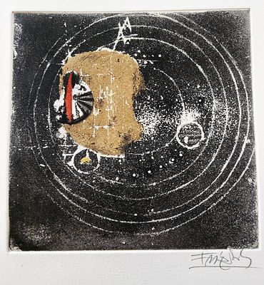 ג'וני פרידלנדר (צרפת - גרמניה, 1912-1992) Johnny Friedlaender, אקווטינטה, מופשט, הפלטה 15X15ס"מ