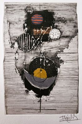 ג'וני פרידלנדר (צרפת - גרמניה, 1912-1992) Johnny Friedlaender, אקווטינטה, מופשט, הפלטה 20X14ס"מ