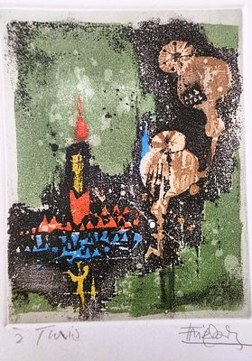 ג'וני פרידלנדר (צרפת - גרמניה, 1912-1992) Johnny Friedlaender, אקווטינטה, מופשט, הפלטה 14X11ס"מ