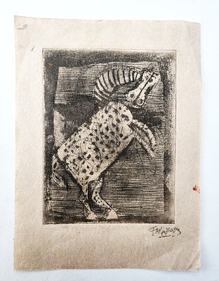 ג'וני פרידלנדר (צרפת - גרמניה, 1912-1992) Johnny Friedlaender, תחריט, הסוס, הפלטה 11X9ס"מ
