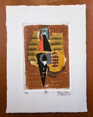 ג'וני פרידלנדר (צרפת - גרמניה, 1912-1992) Johnny Friedlaender, אקווטינטה, מופשט, הפלטה 9X6ס"מ