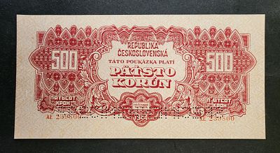 צ'כוסלובקיה- פיק 49, ספסימן !! SPECIMEN, משנת 1944, 500 קורון, XF-AU.
