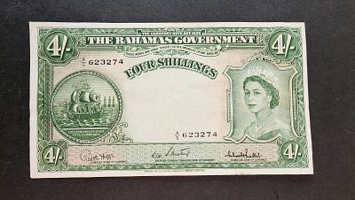 בהמאס- BAHAMAS- פיק 13c, משנת 1953, 4 שילינג, VF.