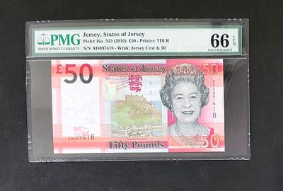 ג'רזי JERSEY- פיק 36- משנת 2010, עריך 50 פאונד, UNC. המלכה אליזבת ה-II. מדורג PMG 66 EPQ