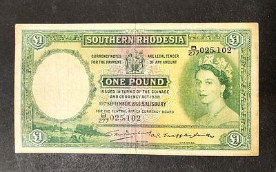 דרום רודזיה SOUTHERN RHODESIA - פיק 17, משנת 1955, 1 פאונד. VF. נדיר.