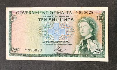 מלטה Malta- פיק 25- משנת 1963, 10 שילינג, VF. המלכה אליזבת ה-II.