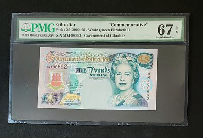 גיברלטר- GIBRALTAR, פיק 29, משנת 2000, 5 פאונד, UNC, מדורג PMG 67 EPQ.