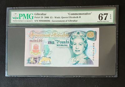 גיברלטר- GIBRALTAR, פיק 29, משנת 2000, 5 פאונד, UNC, מדורג PMG 67 EPQ.