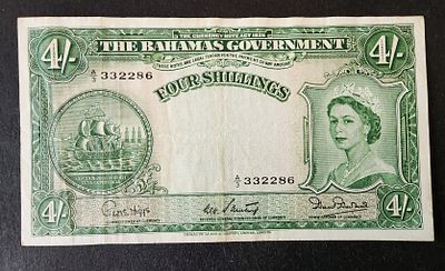 בהמאס- BAHAMAS- פיק 13d משנת 1953, 4 שילינג, VF. המלכה אליזבת ה-II.