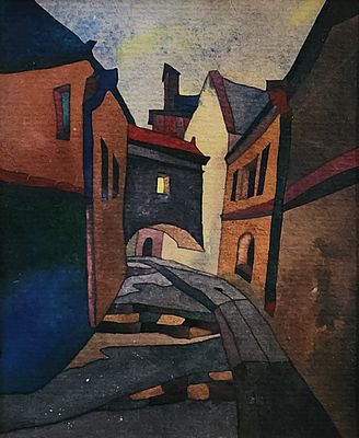 אמן לא מזוהה, צבעי מים על נייר, וילנה העתיקה, 12X10ס"מ, חתום.