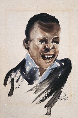 אמן לא מזוהה, צבעי מים על נייר, דמות, 27X18ס"מ, חתום ומתוארך 1941.