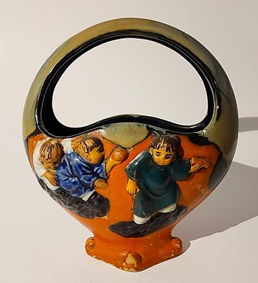 סלסלת חימר סומידה גאווה (Sumida Gawa) יפני. מאה-19, עבודות סומידה גאווה מאופיינות בגלזורה חלקית 