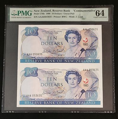 ניו זילנד- NEW ZEALAND, זוג שטרות שלא נחתכו, שטרות זיכרון- COMMEMORATIVE. פיק 176b, משנת 1990 