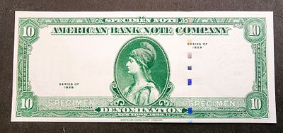 ארצות הברית- שטר ניסיון מקורי של חברת השטרות האמריקאית AMERICAN BANKNOTE COMPANY. חדש. הם יצאו 