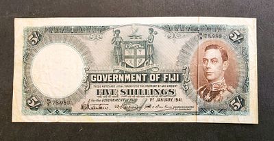 פיג'י- FIJI- פיק 37d, משנת 1941, 5 שילינג, VF. המלך ג'ורג ה-VI.