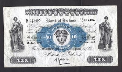 אירלנד- IRELAND, פיק 53b, עריך של 10 פאונד, 1942. VF.