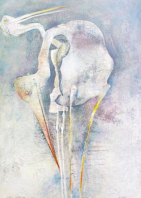 אדווין סלומון (1935-2015), שמן על נייר, חסידות, 68X48ס"מ, חתום.
