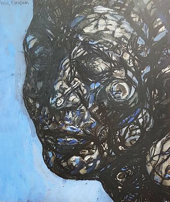 הלל אלקיים, שמן על נייר, דמות, 42X35ס"מ, חתום. אמן צעיר מבטיח.
