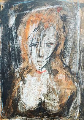 צבי מילשטיין (צרפת - ישראל, 1934-2020), שמן/גואש על נייר, דמות אישה, 40X28ס"מ, חתום.
