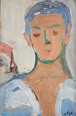 שמואל טפלר (1918-1998), שמן על לוח, דמות אישה, 33X22ס"מ, חתום. עבודה אייכותית. נפילות צבע 
