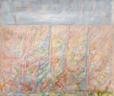 אלחנן הלפרן (1914-1995), שמן על בד, נוף מופשט של ים המלח, 65X55ס"מ, חתום. מקור: עיזבון האמן.