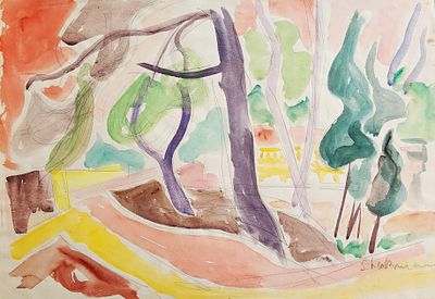 שמשון הולצמן (1907-1986), צבעי מים על נייר, נוף, 56X38ס"מ, חתום.
