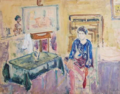 שמשון הולצמן (1907-1986), שמן על קרטון, סטודיו האמן, 65X50ס"מ, חתום. ציור מוקדם ונדיר ! פגם. 