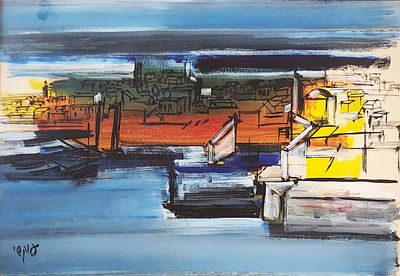 אבשלום עוקשי (1916-1980), עכו, גואש על קרטון, 70X50ס"מ, חתום.